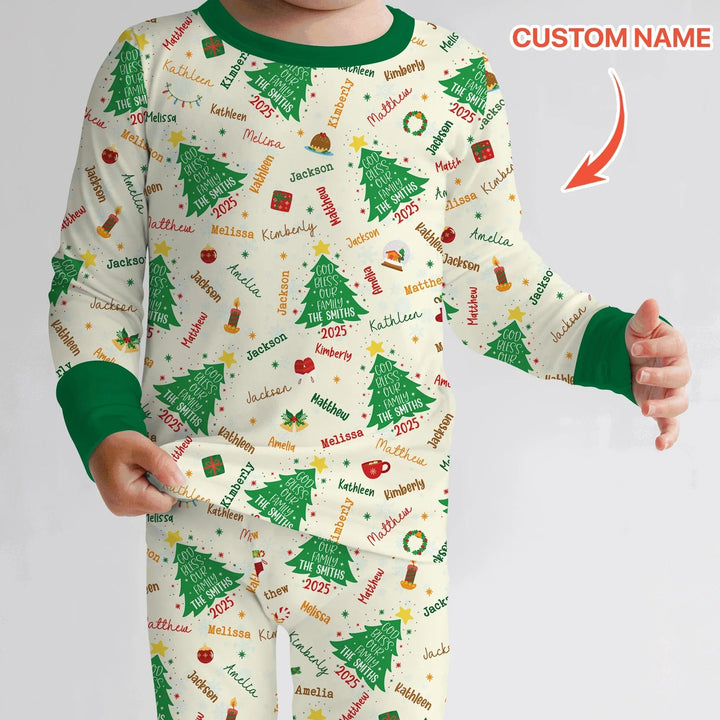 God Bless Our Family Custom Name Two Piece Long Sleeve Pajama Set , God Bless Our Family Custom Name Two Piece Long Sleeve Pajama Set - 12-18M