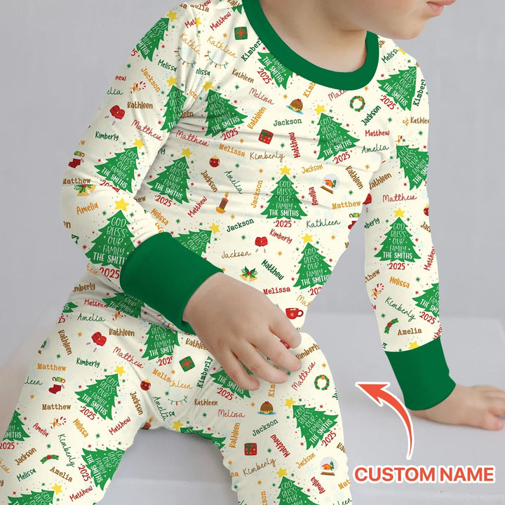 God Bless Our Family Custom Name Two Piece Long Sleeve Pajama Set , God Bless Our Family Custom Name Two Piece Long Sleeve Pajama Set - 12-18M