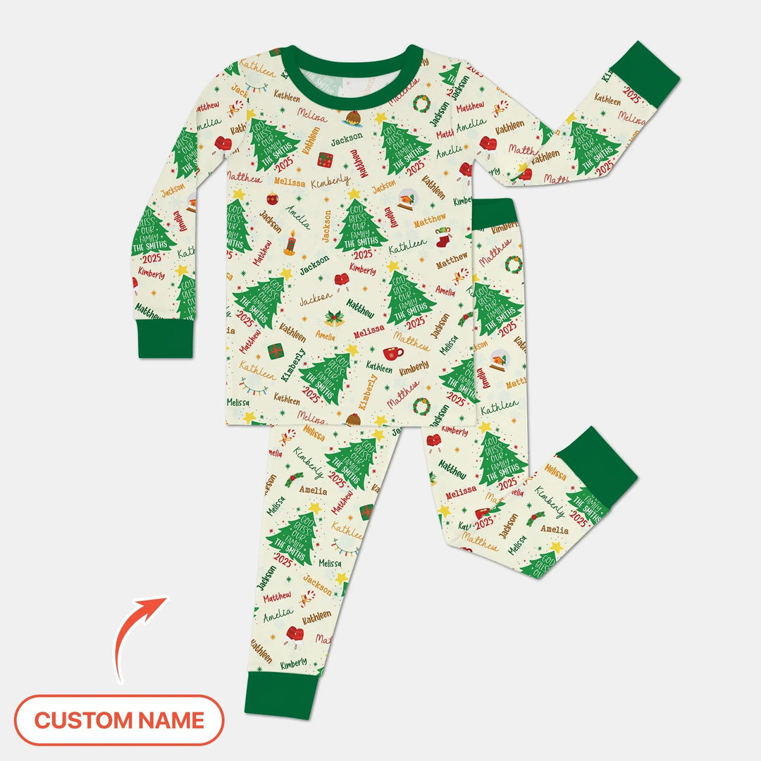 God Bless Our Family Custom Name Two Piece Long Sleeve Pajama Set , God Bless Our Family Custom Name Two Piece Long Sleeve Pajama Set - 12-18M