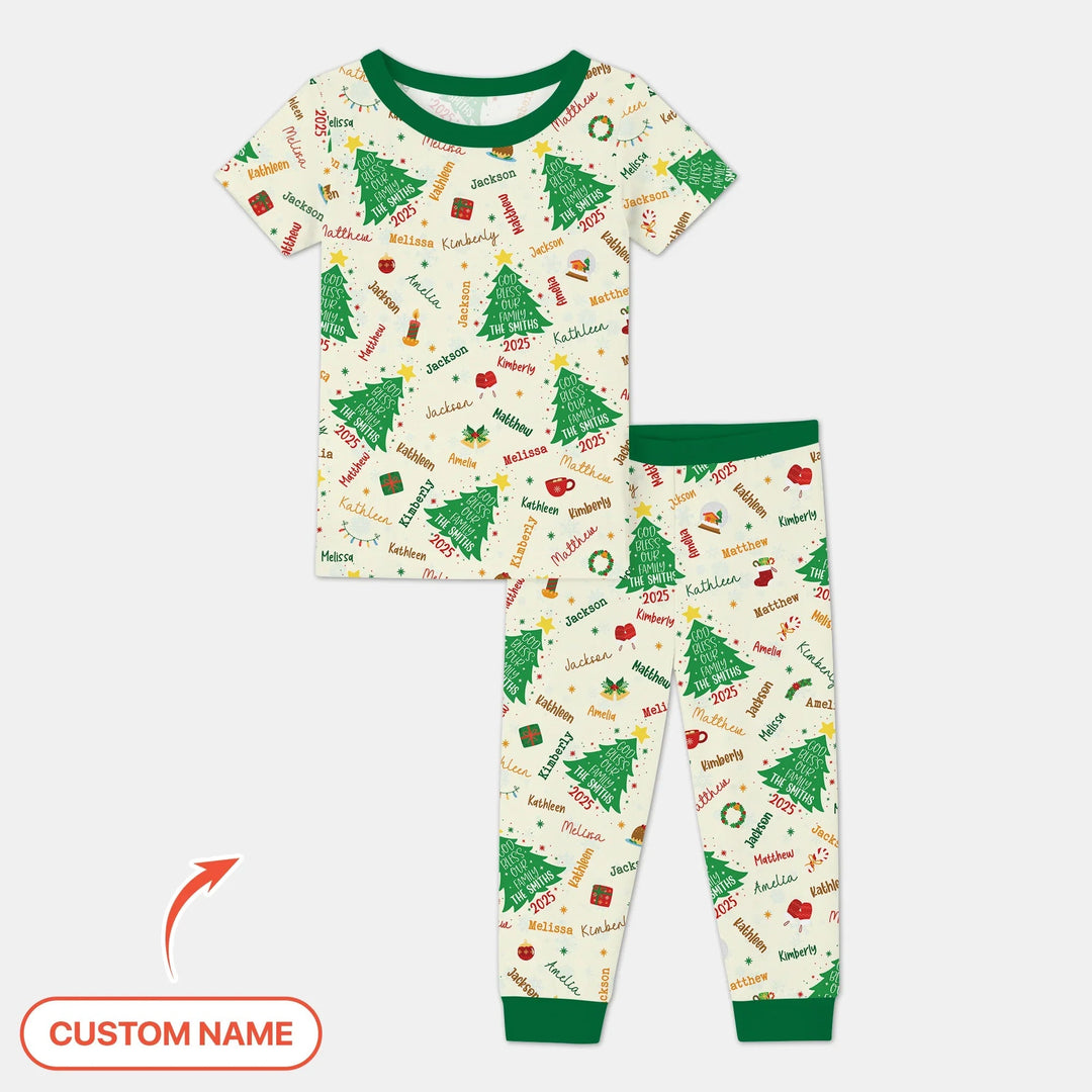 God Bless Our Family Custom Name Two Piece Short Sleeve Pajama Set , God Bless Our Family Custom Name Two Piece Short Sleeve Pajama Set - 12-18M