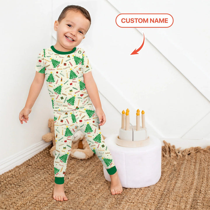 God Bless Our Family Custom Name Two Piece Short Sleeve Pajama Set , God Bless Our Family Custom Name Two Piece Short Sleeve Pajama Set - 12-18M