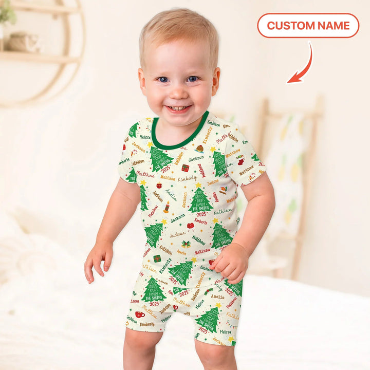 God Bless Our Family Custom Name Two Piece Short Sleeve Shorts Pajama Set , God Bless Our Family Custom Name Two Piece Short Sleeve Shorts Pajama Set - 12-18M