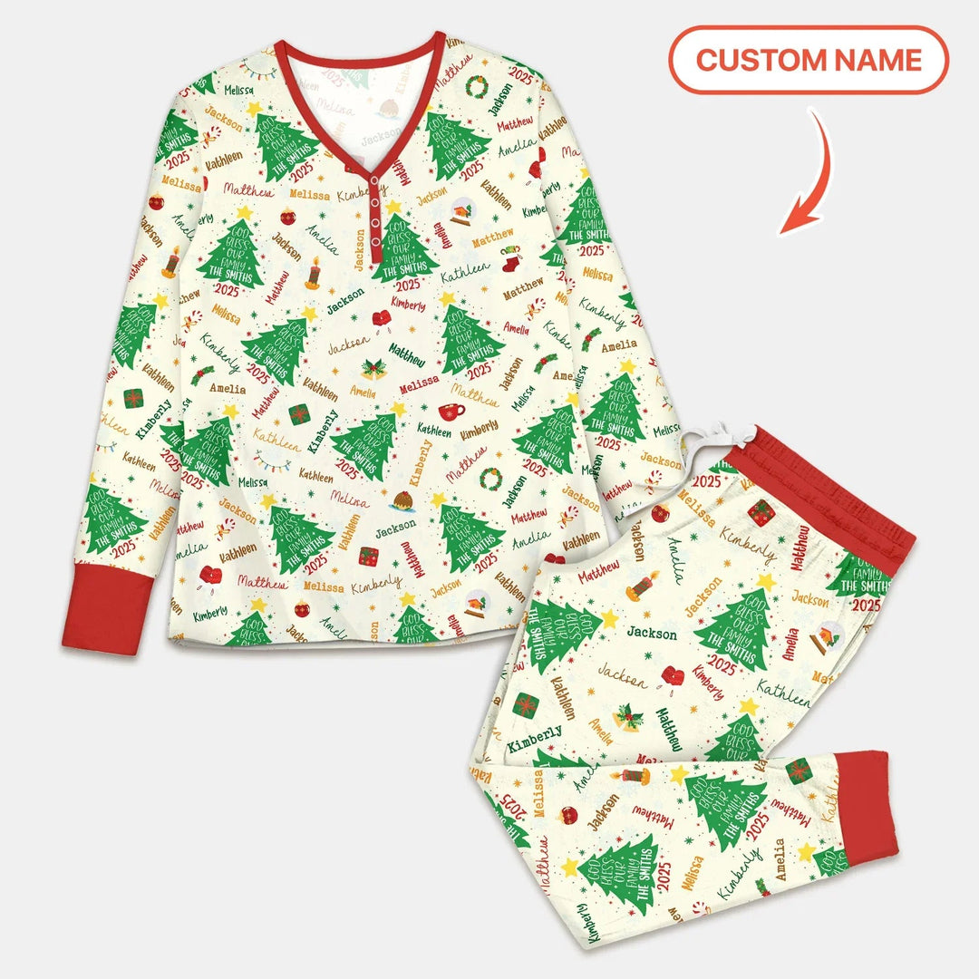God Bless Our Family Custom Name Women Pajama Set - Zumbamboo