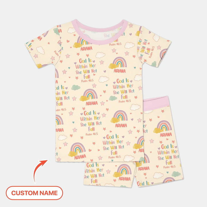 God Is Within Her She Will Not Fall Custom Name Two Piece Short Sleeve Shorts Pajama Set - Zumbamboo