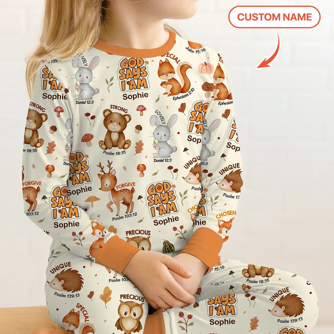 God Says I Am Autumn Faith Two Piece Long Sleeve Pajama Set - Zumbamboo