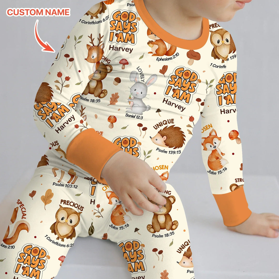 God Says I Am Autumn Faith Two Piece Long Sleeve Pajama Set - Zumbamboo