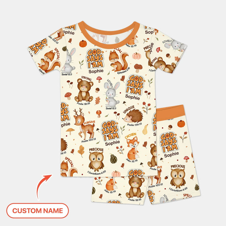 God Says I Am Autumn Faith Two Piece Short Sleeve Shorts Pajama Set - Zumbamboo