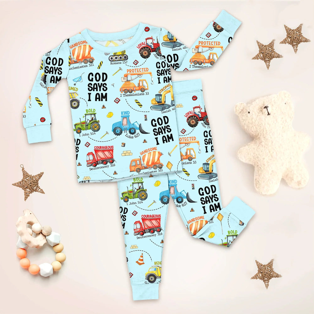 God Says I Am Boy Two Piece Long Sleeve Pajama Set , God Says I Am Boy Two Piece Long Sleeve Pajama Set - 12-18M / Blue