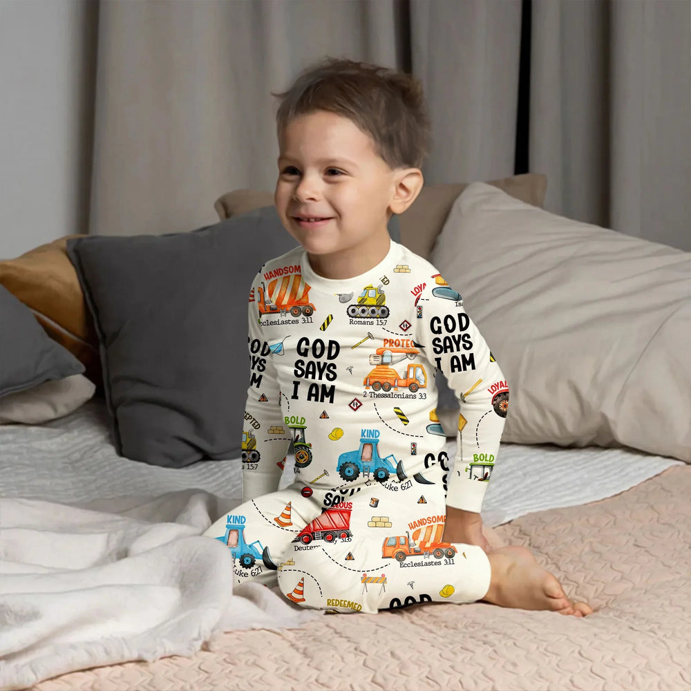 God Says I Am Boy Two Piece Long Sleeve Pajama Set , God Says I Am Boy Two Piece Long Sleeve Pajama Set - 12-18M / Blue