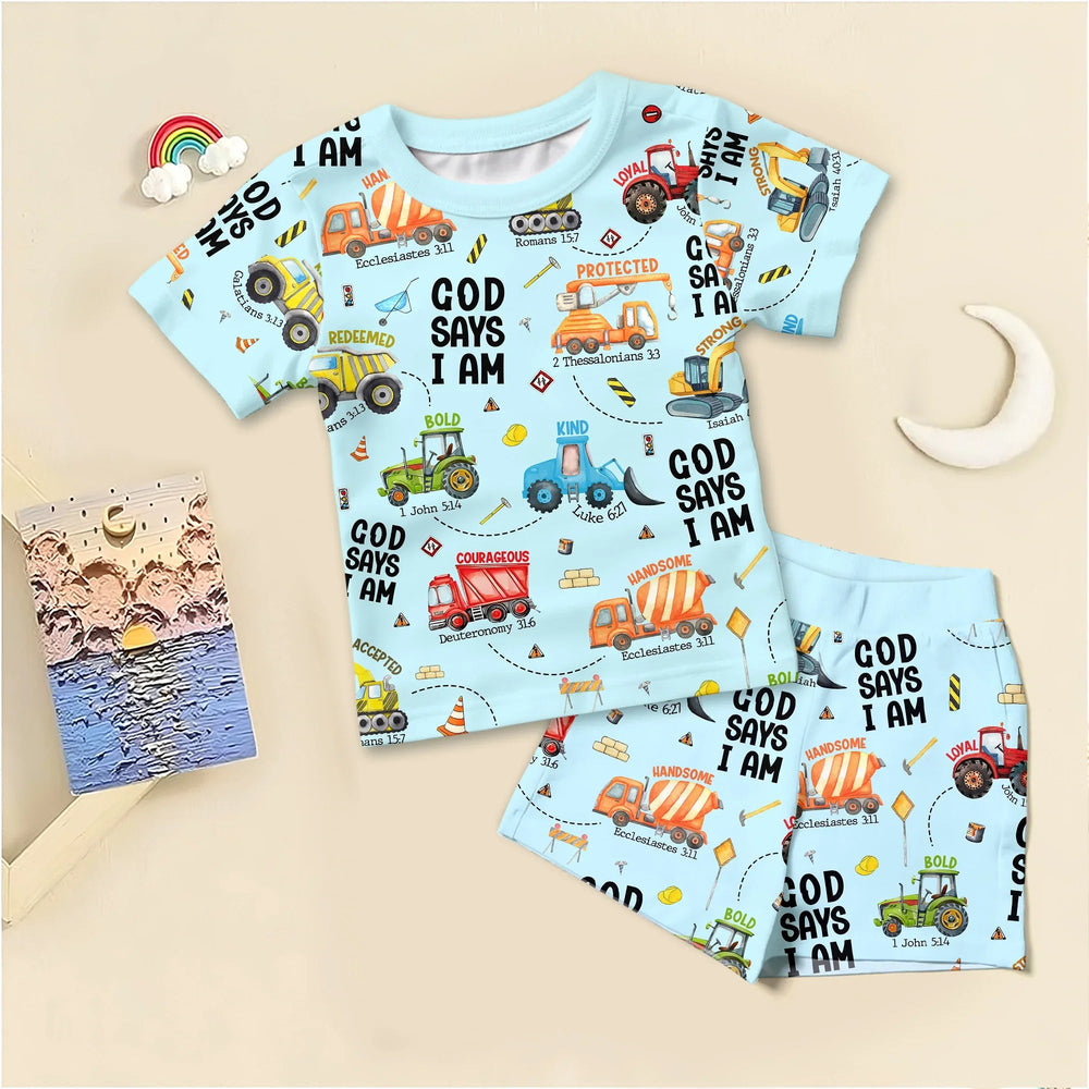 God Says I Am Boy Two Piece Short Sleeve Shorts Pajama Set - Zumbamboo