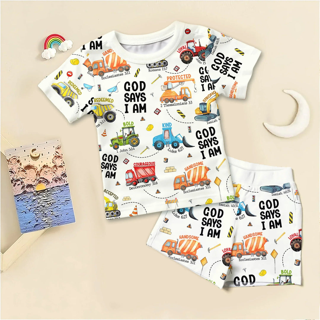 God Says I Am Boy Two Piece Short Sleeve Shorts Pajama Set - Zumbamboo