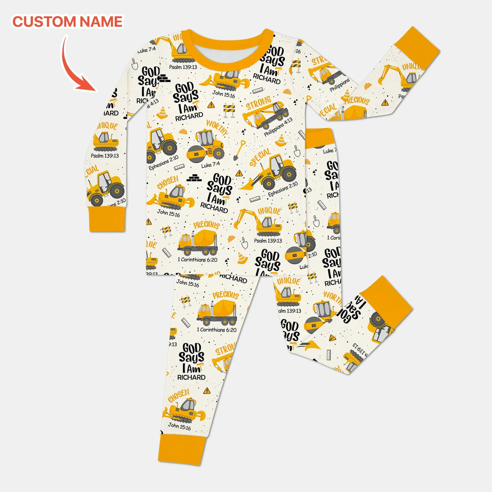 God Says I Am Custom Name Boy Two Piece Long Sleeve Pajama Set , God Says I Am Custom Name Boy Two Piece Long Sleeve Pajama Set - 12-18M