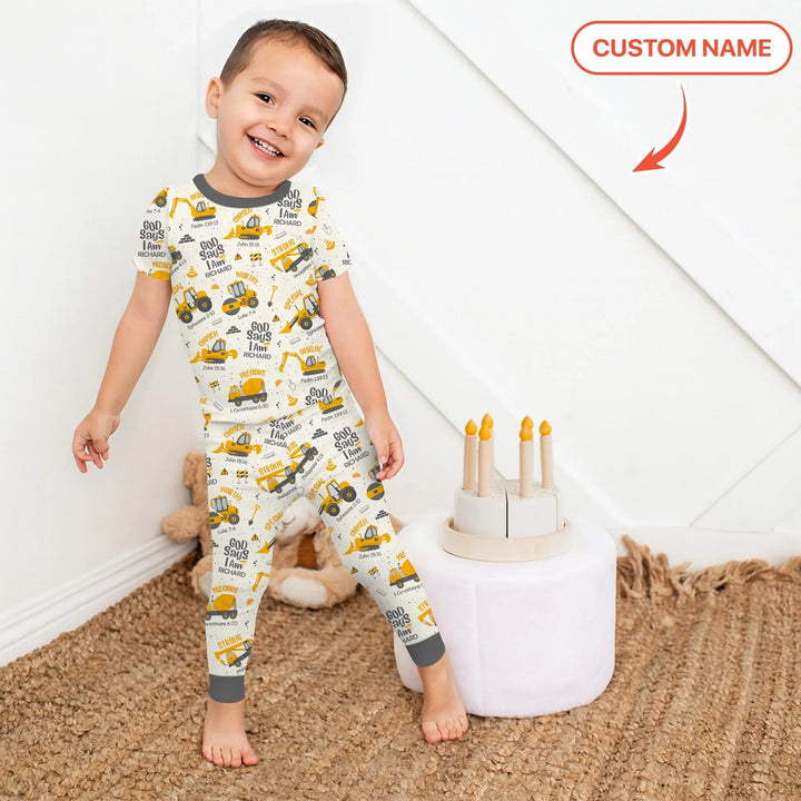 God Says I Am Custom Name Boy Two Piece Short Sleeve Pajama Set - Zumbamboo