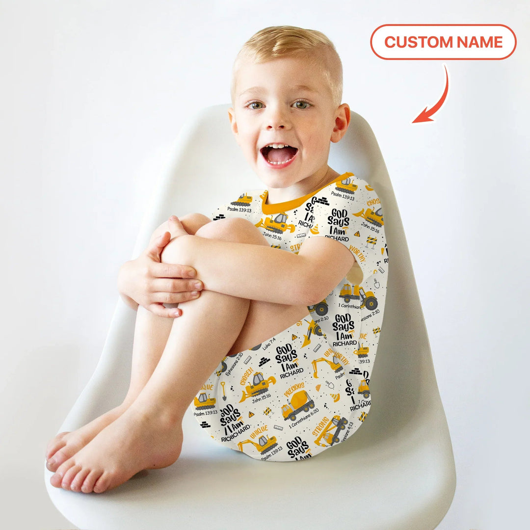 God Says I Am Custom Name Boy Two Piece Short Sleeve Shorts Pajama Set - Zumbamboo