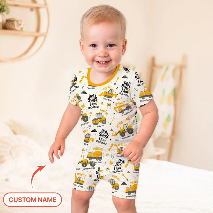 God Says I Am Custom Name Boy Two Piece Short Sleeve Shorts Pajama Set - Zumbamboo