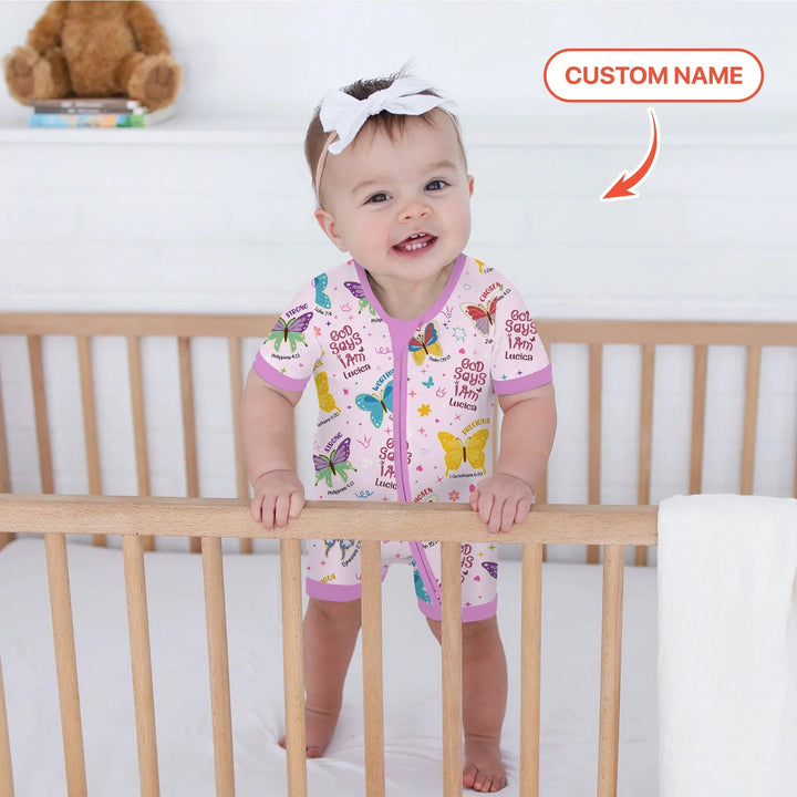 God Says I Am Custom Name Girl Shorty Zippy , God Says I Am Custom Name Girl Shorty Zippy - 0-3M