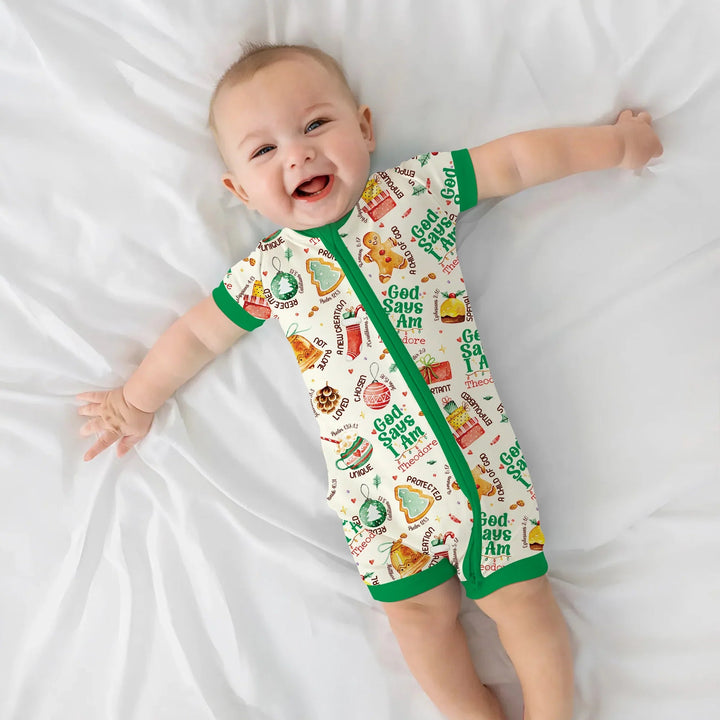God Says I Am Custom Name Joyful Christmas Shorty Zippy , God Says I Am Custom Name Joyful Christmas Shorty Zippy - 0-3M
