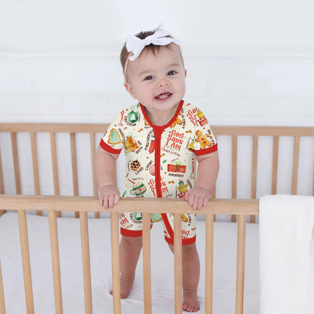 God Says I Am Custom Name Joyful Christmas Shorty Zippy , God Says I Am Custom Name Joyful Christmas Shorty Zippy - 0-3M