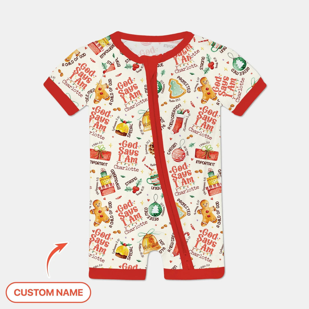 God Says I Am Custom Name Joyful Christmas Shorty Zippy , God Says I Am Custom Name Joyful Christmas Shorty Zippy - 0-3M