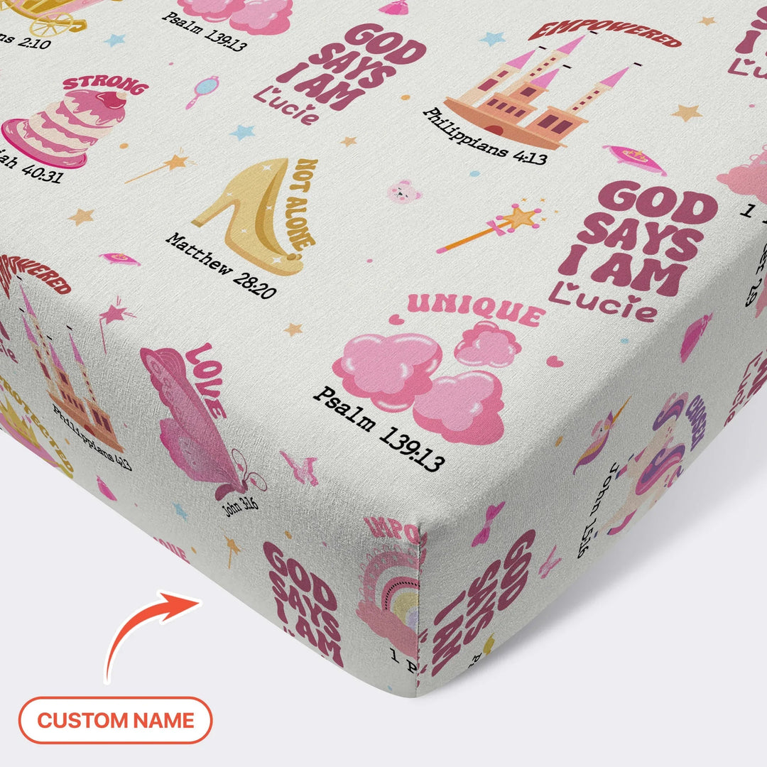 God Says I Am Girl Fitted Crib Sheet , God Says I Am Girl Fitted Crib Sheet - Default Title