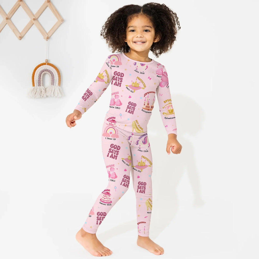 God Says I Am Girl Two Piece Long Sleeve Pajama Set - Zumbamboo