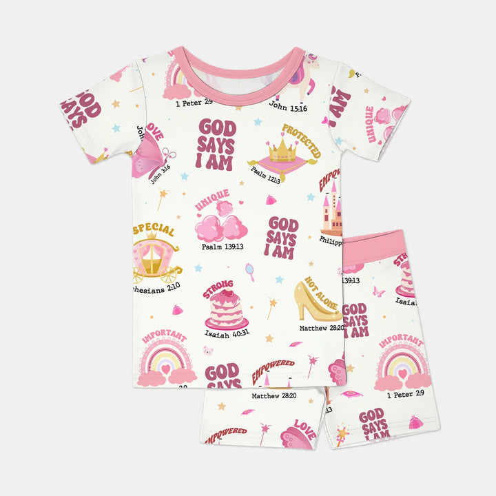 God Says I Am Girl Two Piece Short Sleeve Shorts Pajama Set - Zumbamboo