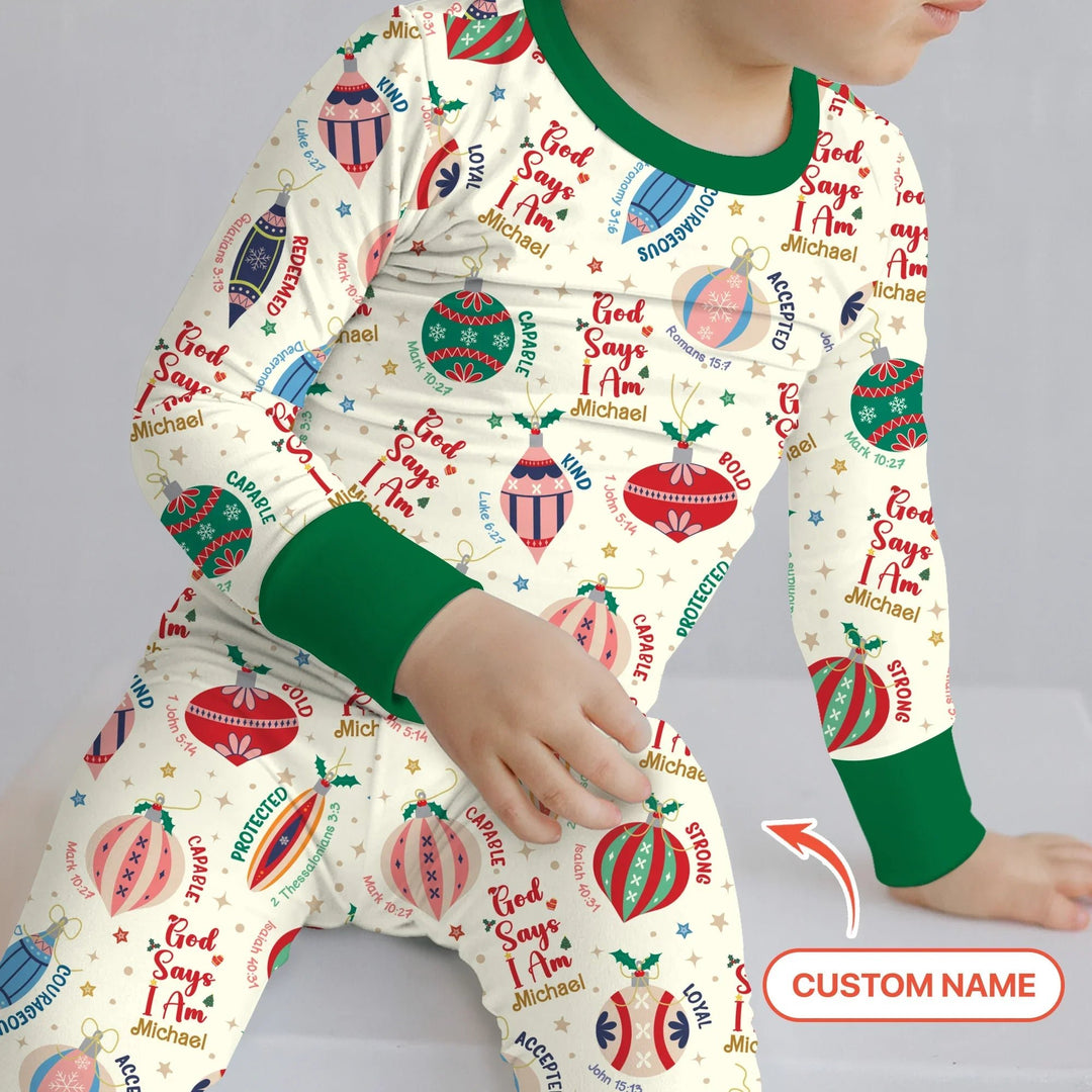 God Says I Am Joyful Christmas Two Piece Long Sleeve Pajama Set - Zumbamboo