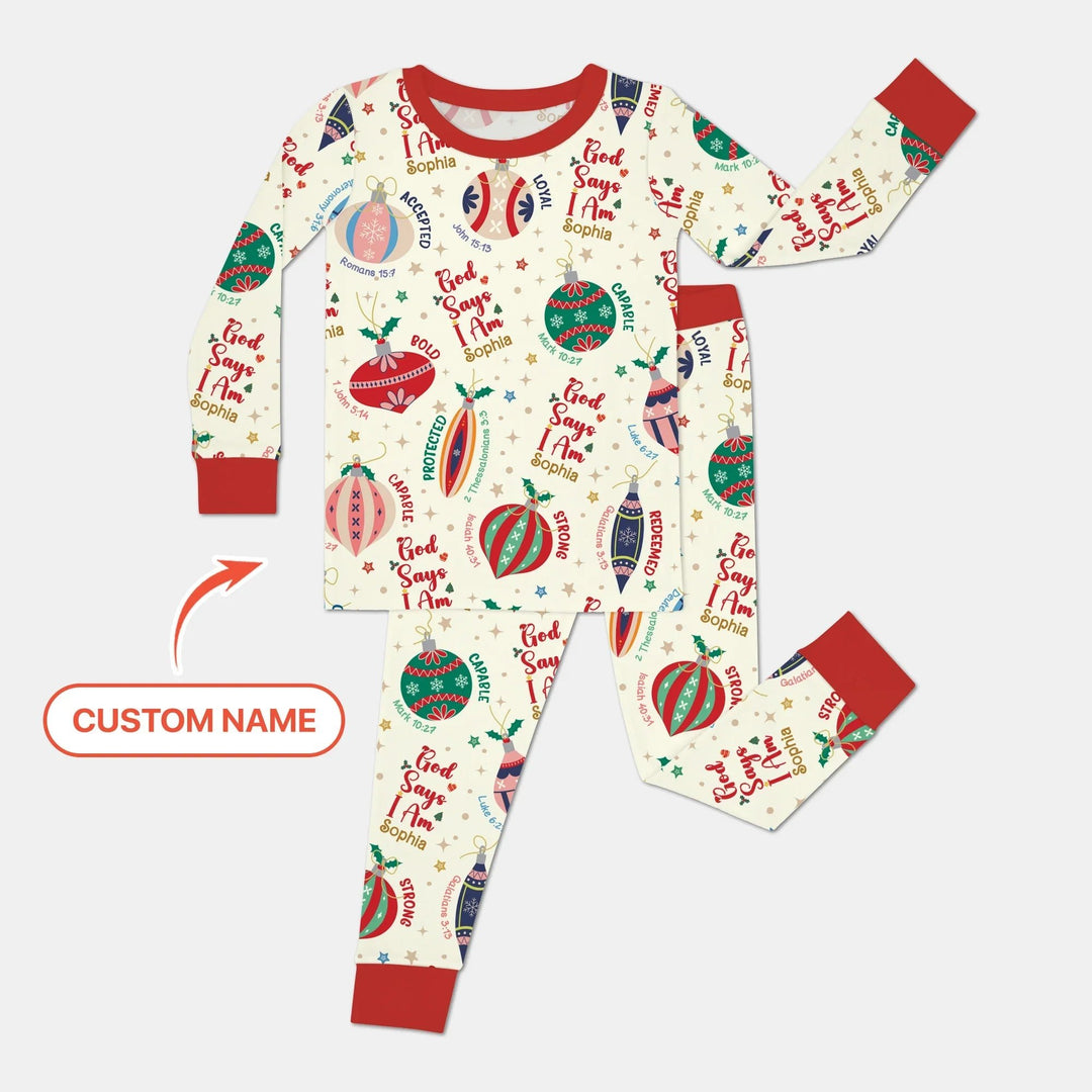 God Says I Am Joyful Christmas Two Piece Long Sleeve Pajama Set - Zumbamboo