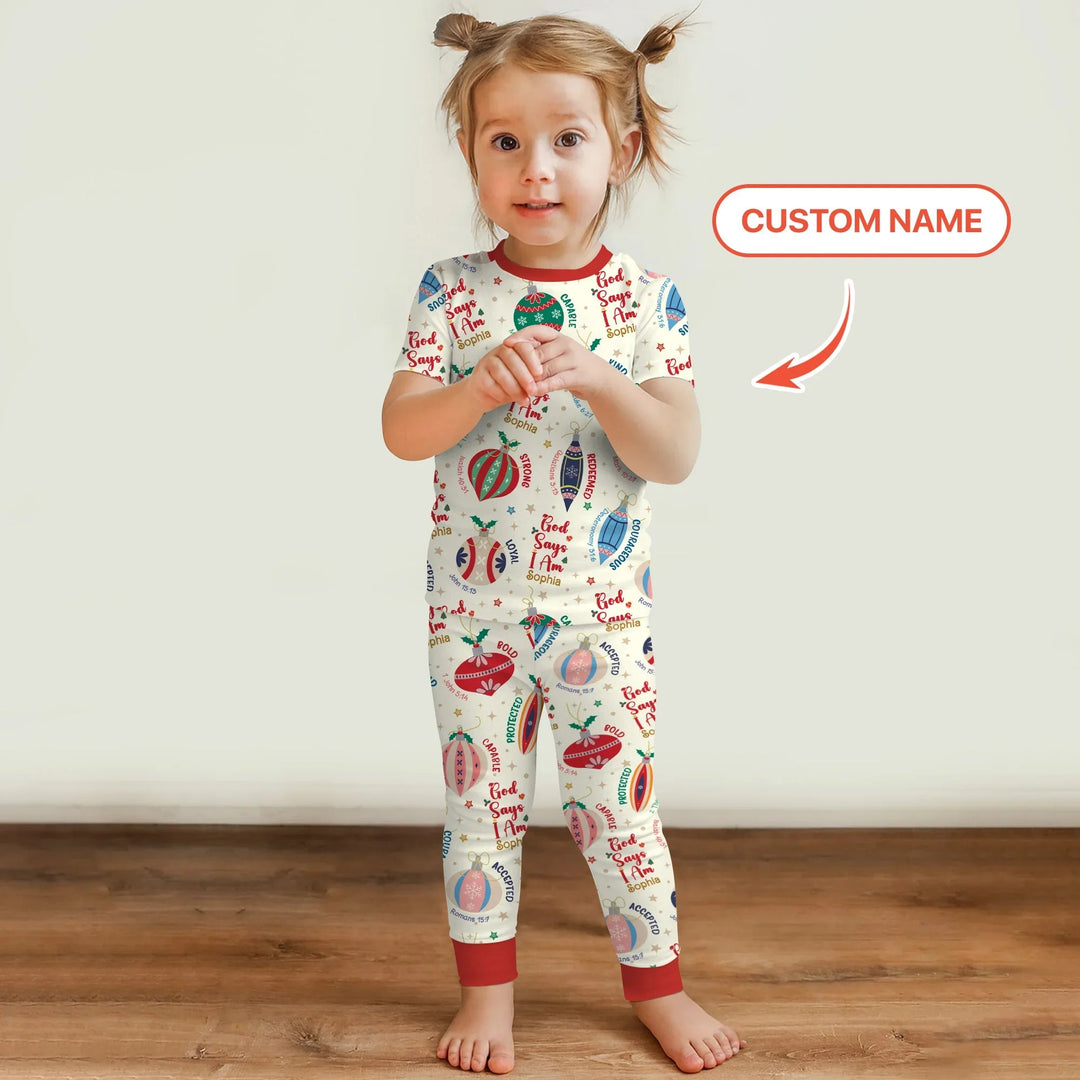 God Says I Am Joyful Christmas Two Piece Short Sleeve Pajama Set - Zumbamboo