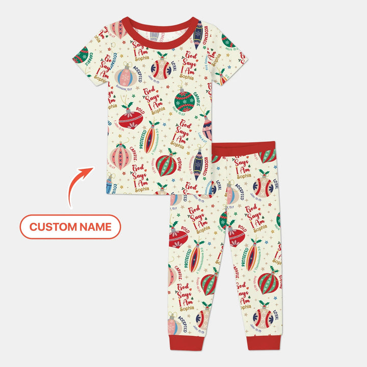 God Says I Am Joyful Christmas Two Piece Short Sleeve Pajama Set - Zumbamboo