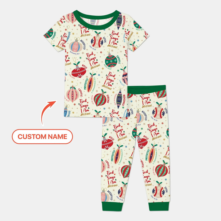 God Says I Am Joyful Christmas Two Piece Short Sleeve Pajama Set - Zumbamboo