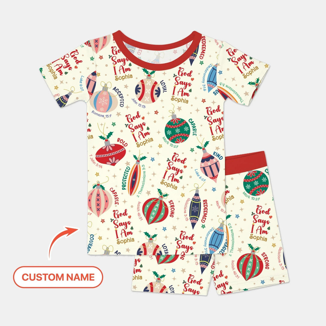 God Says I Am Joyful Christmas Two Piece Short Sleeve Shorts Pajama Set - Zumbamboo