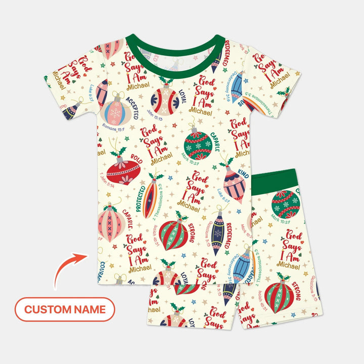 God Says I Am Joyful Christmas Two Piece Short Sleeve Shorts Pajama Set - Zumbamboo