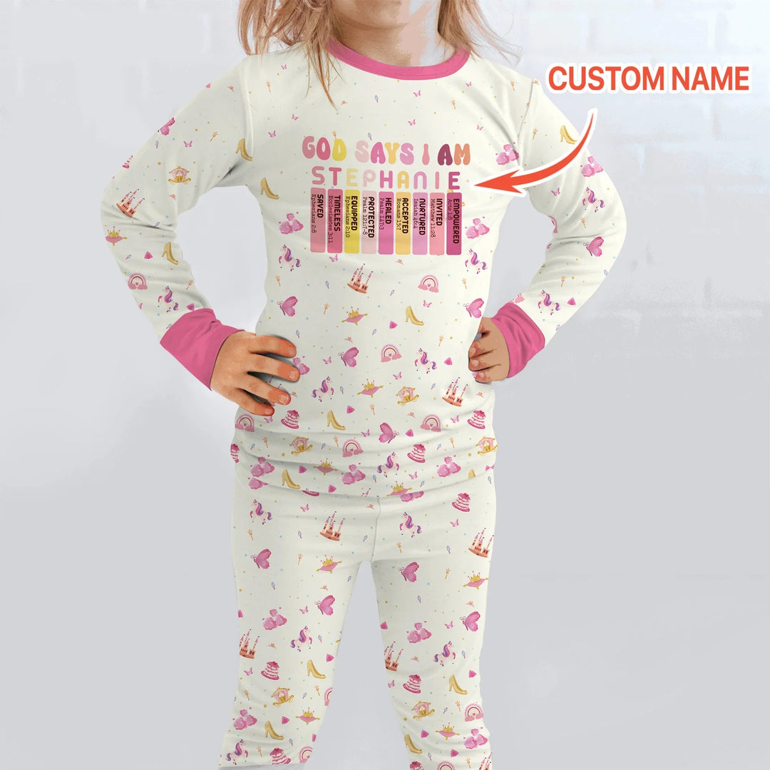 God Says I Am Name Letter In Bible Two Piece Long Sleeve Pajama Set - Zumbamboo