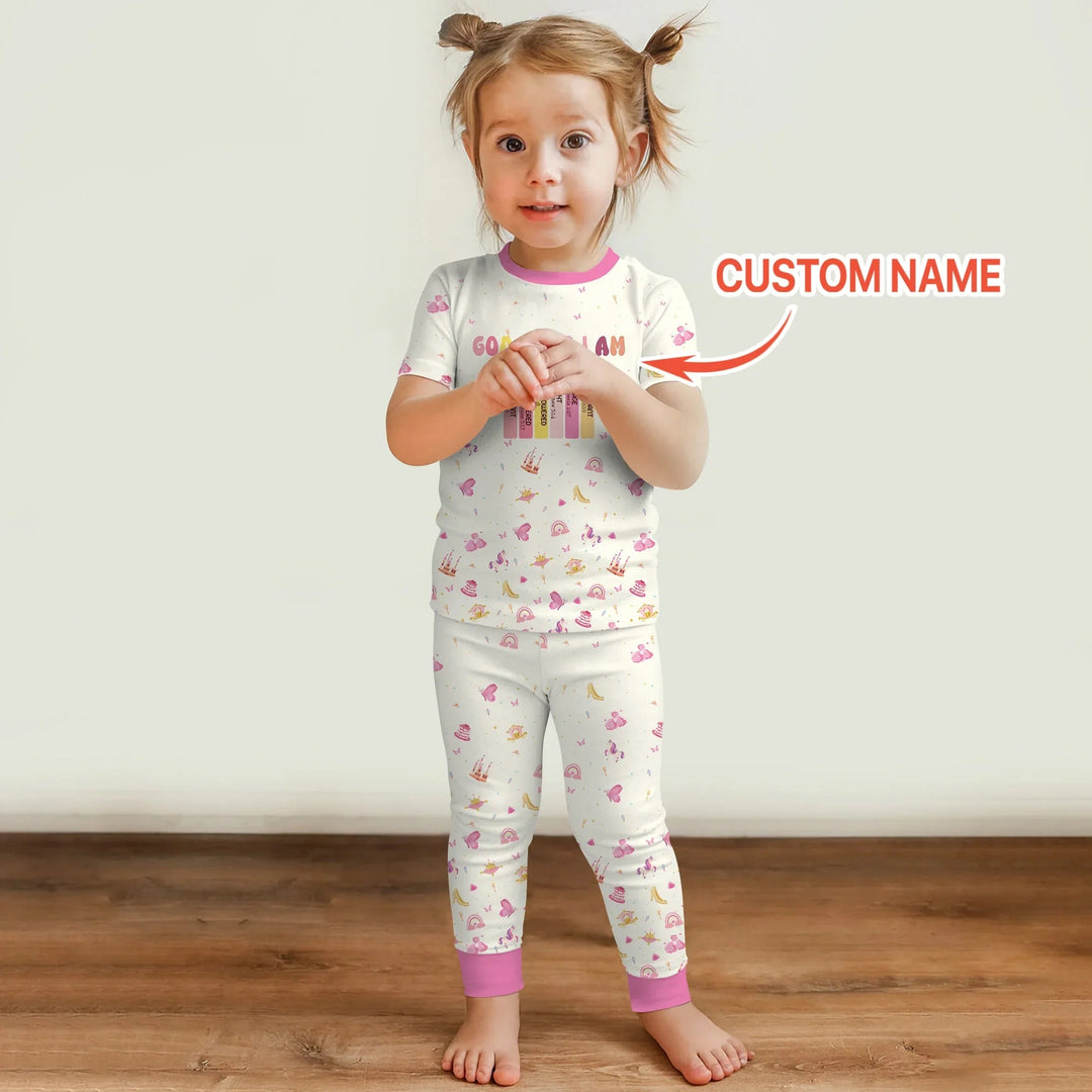 God Says I Am Name Letter In Bible Two Piece Short Sleeve Pajama Set - Zumbamboo