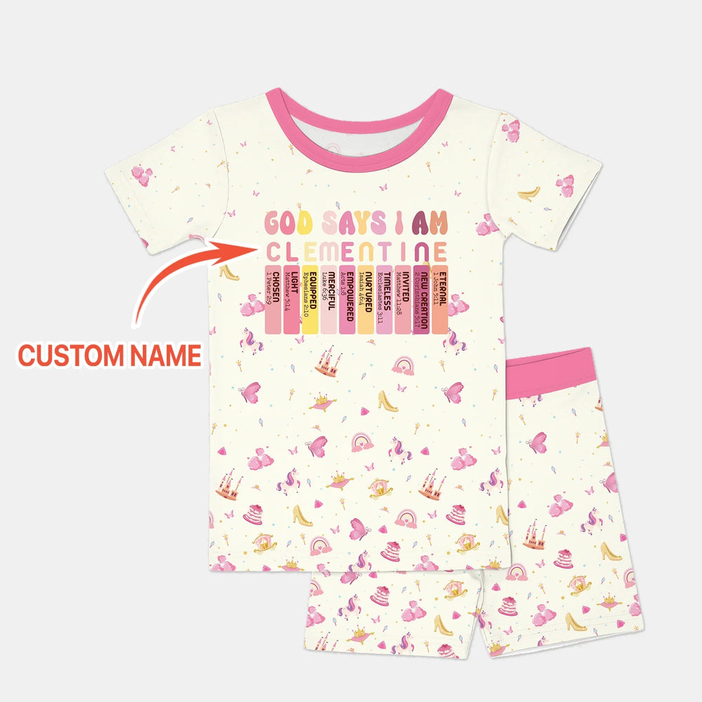 God Says I Am Name Letter In Bible Two Piece Short Sleeve Shorts Pajama Set - Zumbamboo