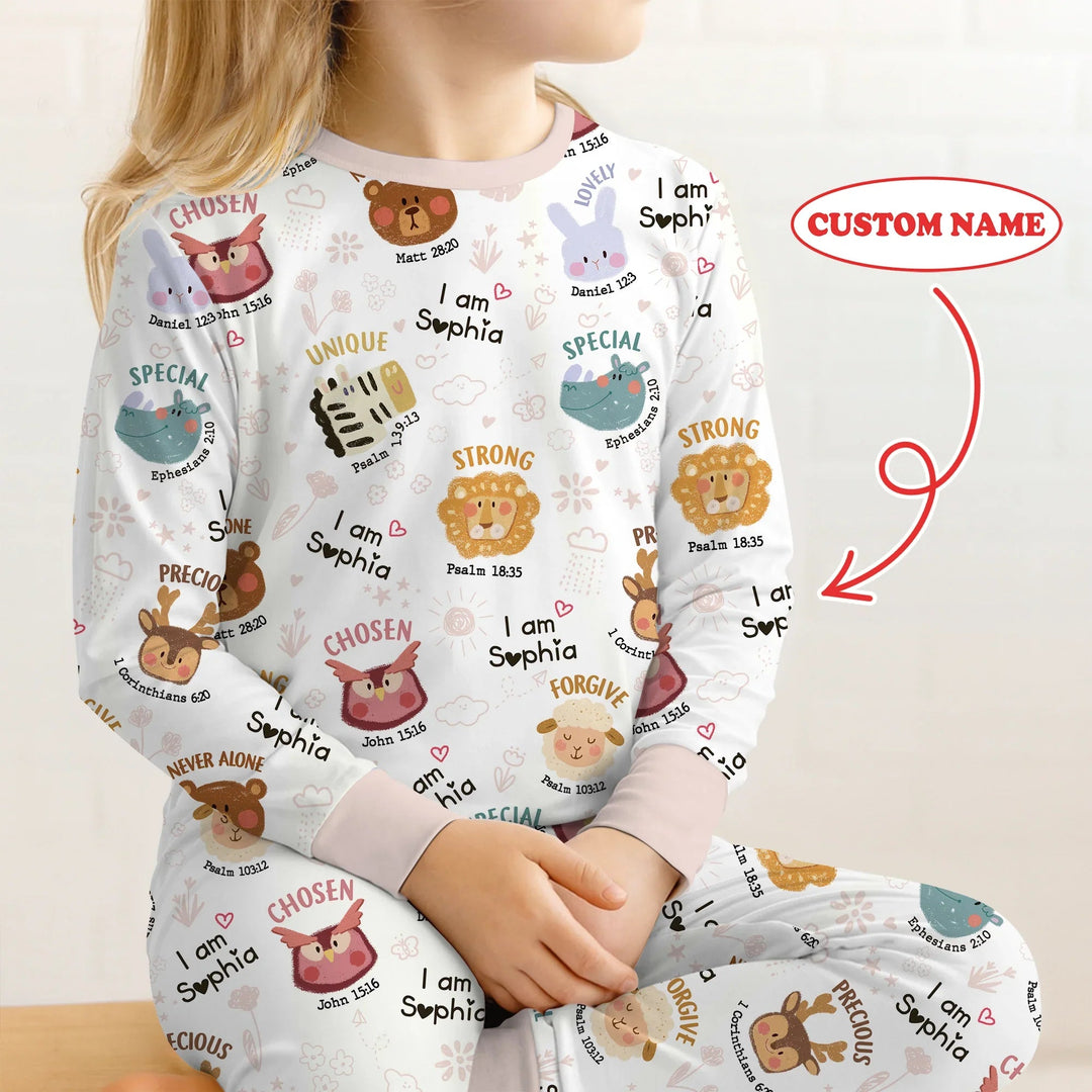 God’s Little Zoo Custom Name Two Piece Long Sleeve Pajama Set - Zumbamboo