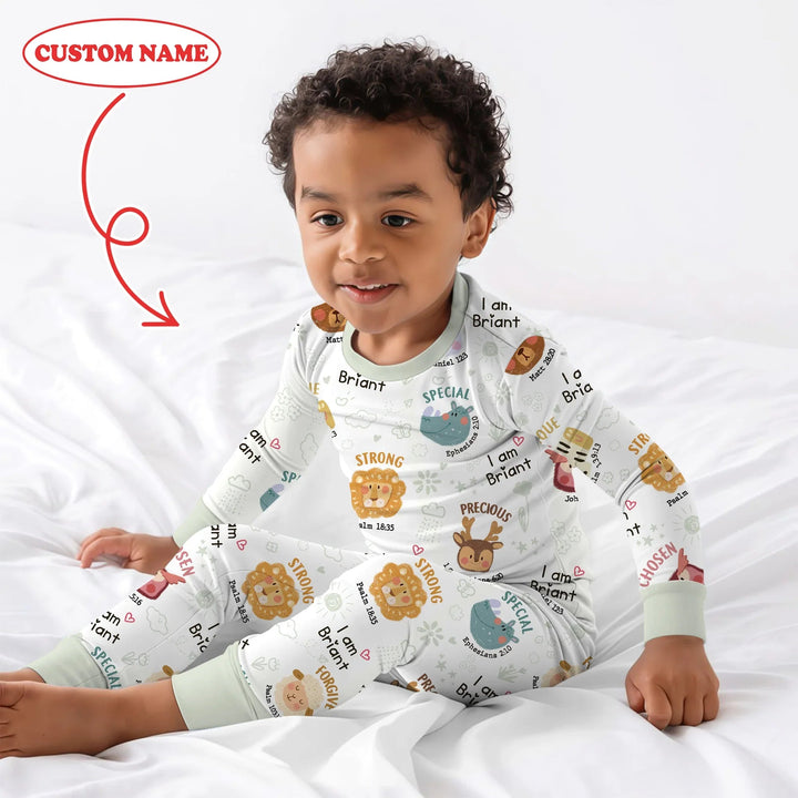 God’s Little Zoo Custom Name Two Piece Long Sleeve Pajama Set - Zumbamboo