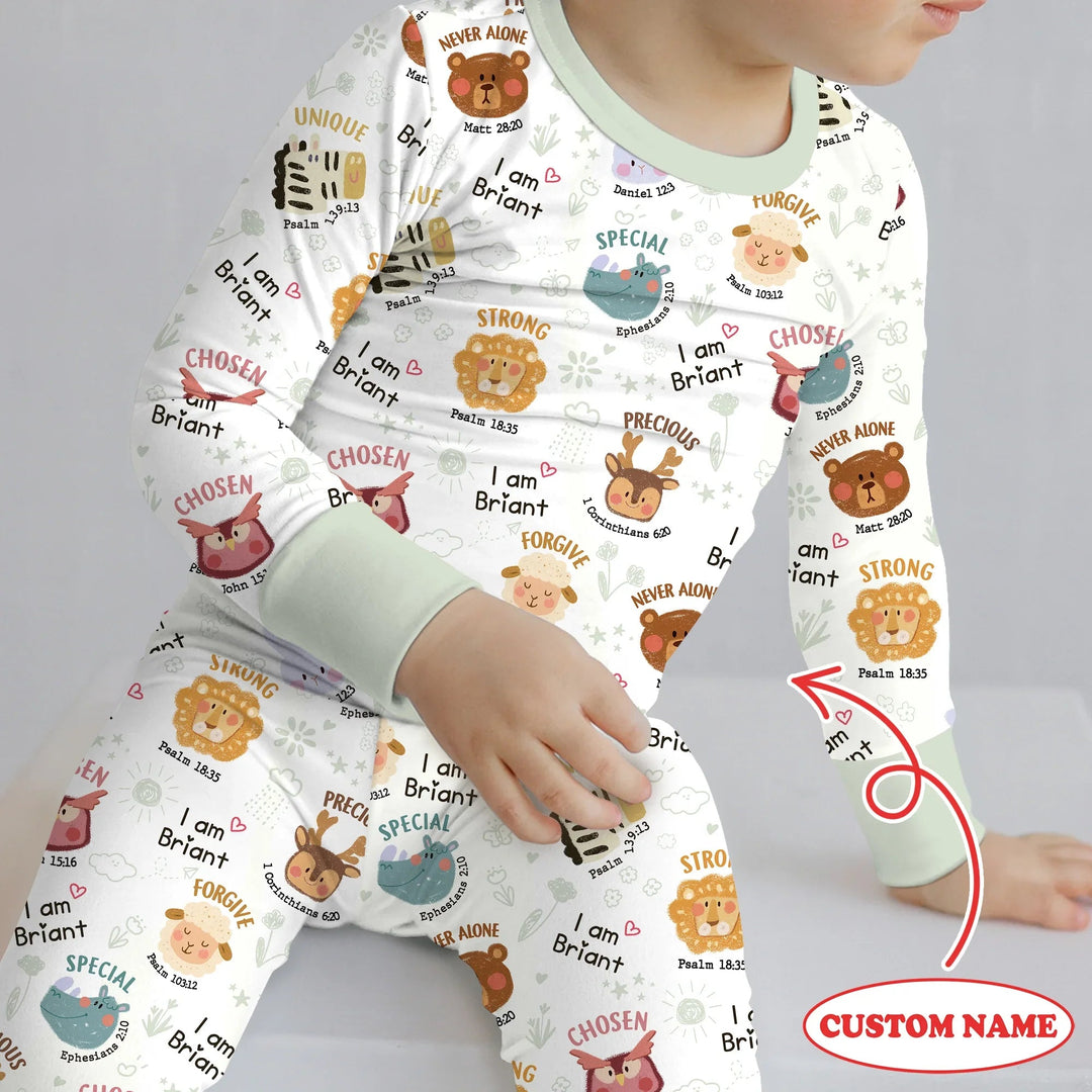 God’s Little Zoo Custom Name Two Piece Long Sleeve Pajama Set - Zumbamboo