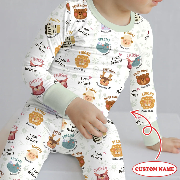 God’s Little Zoo Custom Name Two Piece Long Sleeve Pajama Set - Zumbamboo