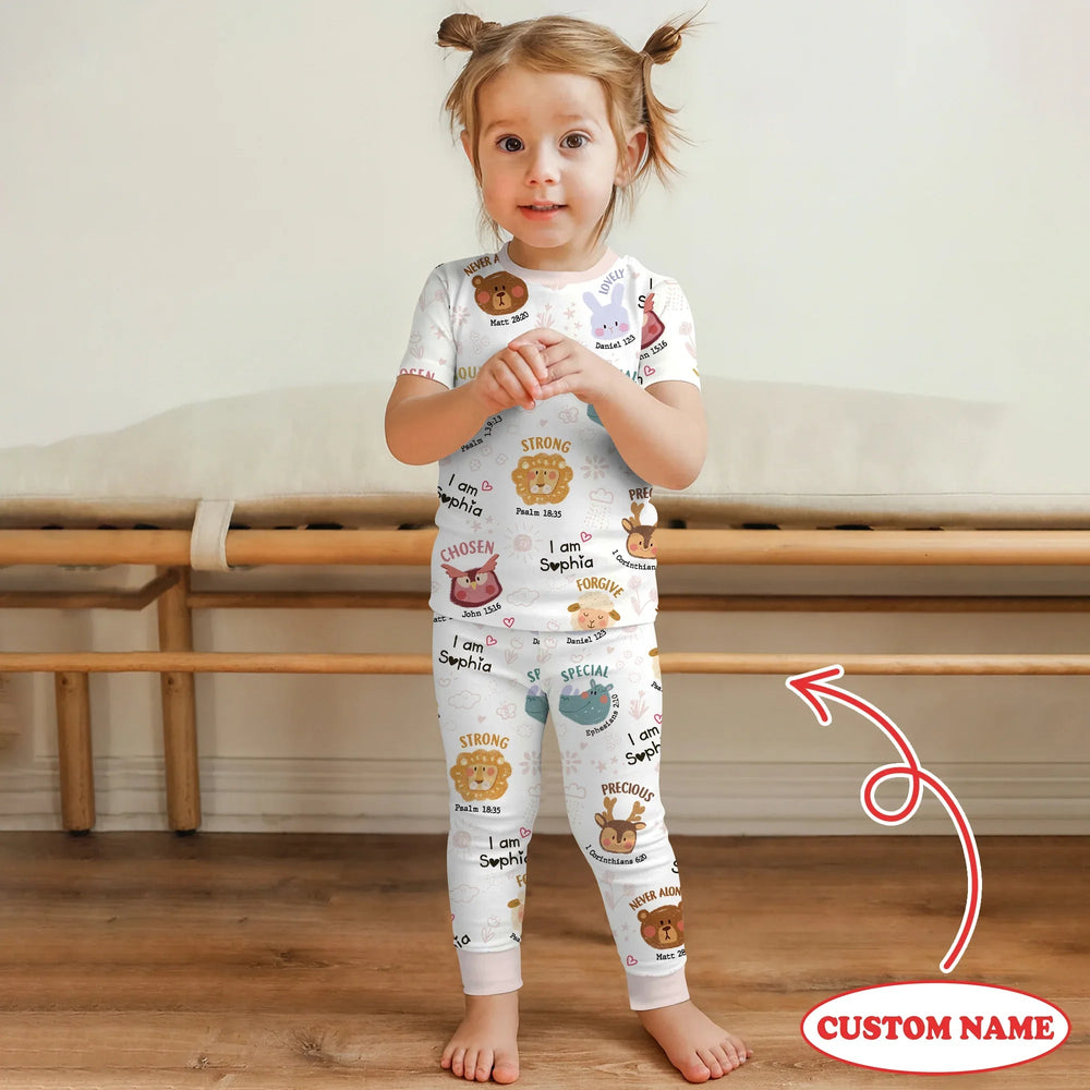 God’s Little Zoo Custom Name Two Piece Short Sleeve Pajama Set - Zumbamboo