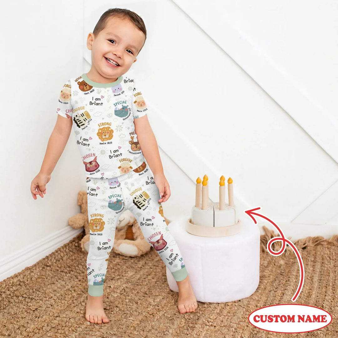 God’s Little Zoo Custom Name Two Piece Short Sleeve Pajama Set - Zumbamboo
