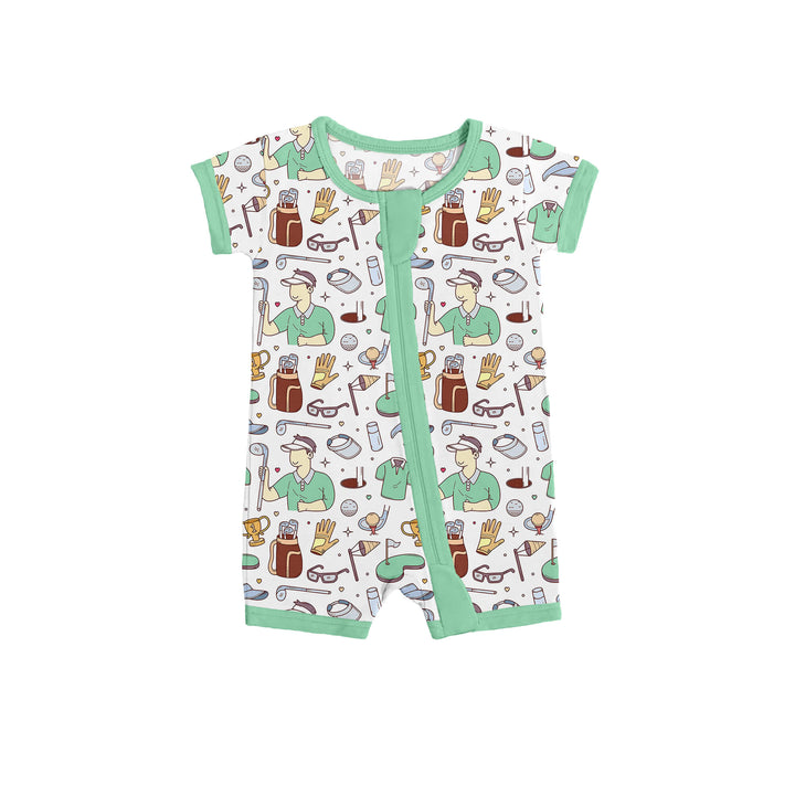 Green Golf Shorty Zippered Romper