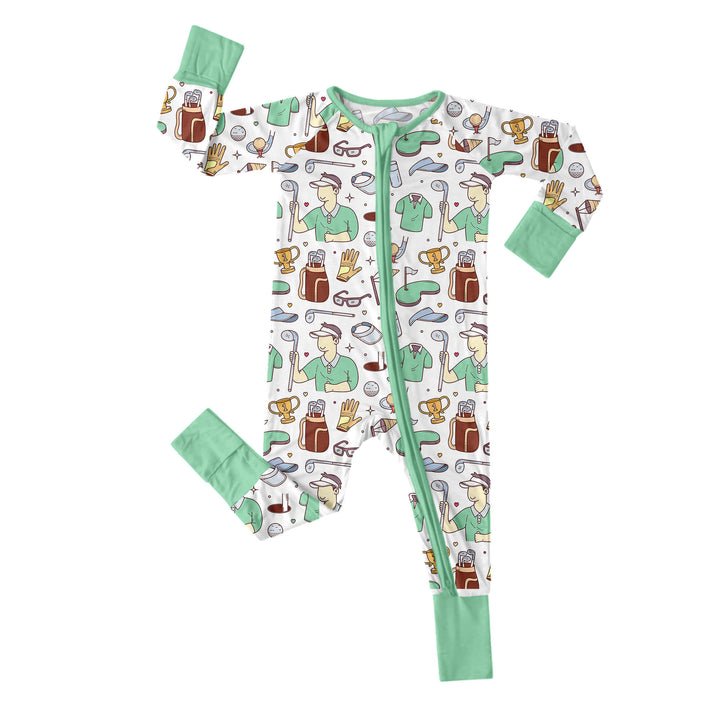 Green Golf Convertible Zippered Romper