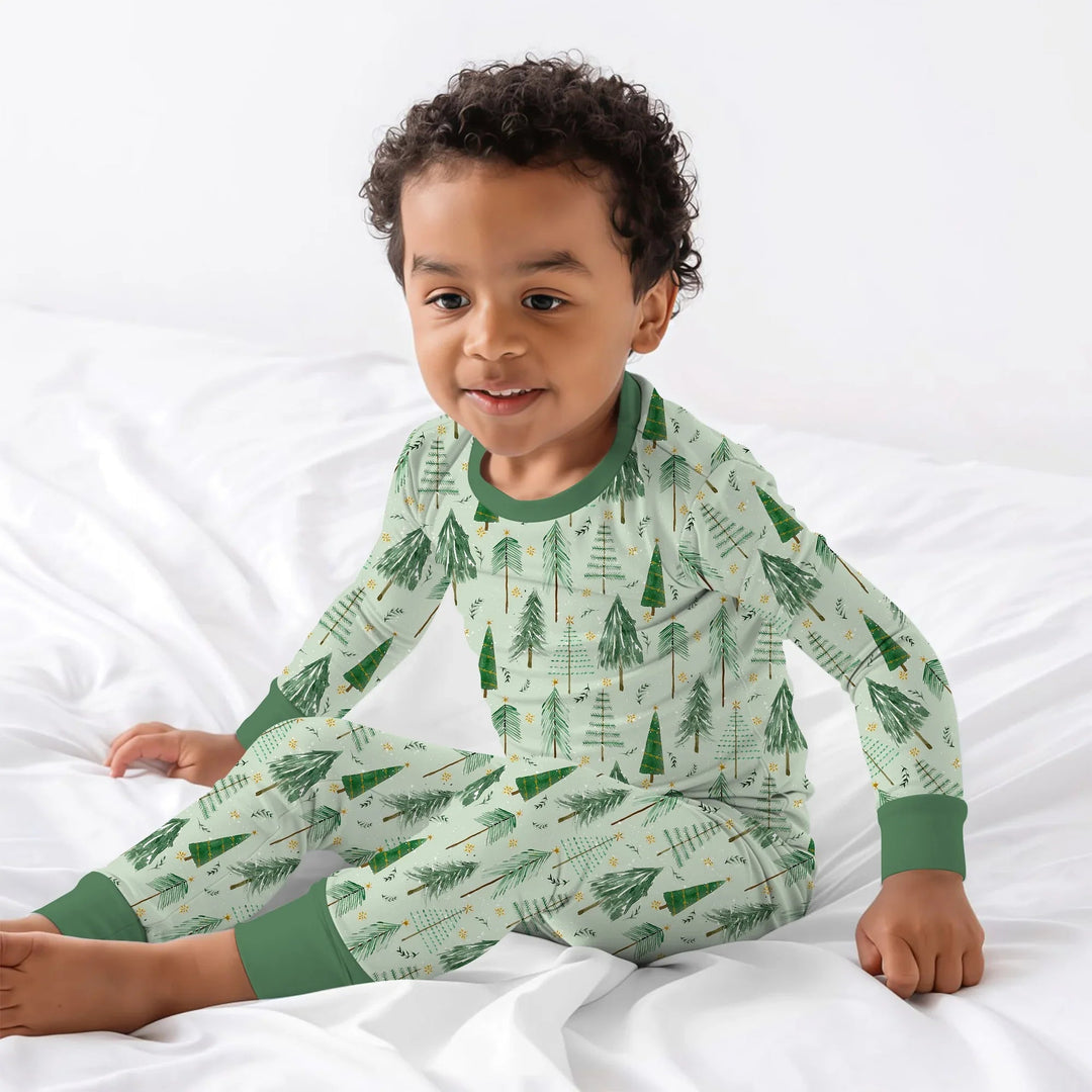 Green Christmas Tree Farm Two Piece Long Sleeve Pajama Set - Zumbamboo