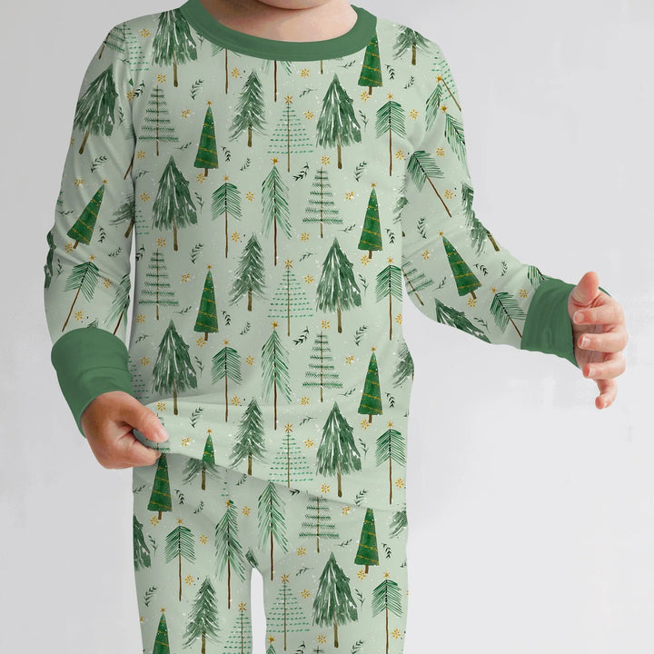 Green Christmas Tree Farm Two Piece Long Sleeve Pajama Set - Zumbamboo