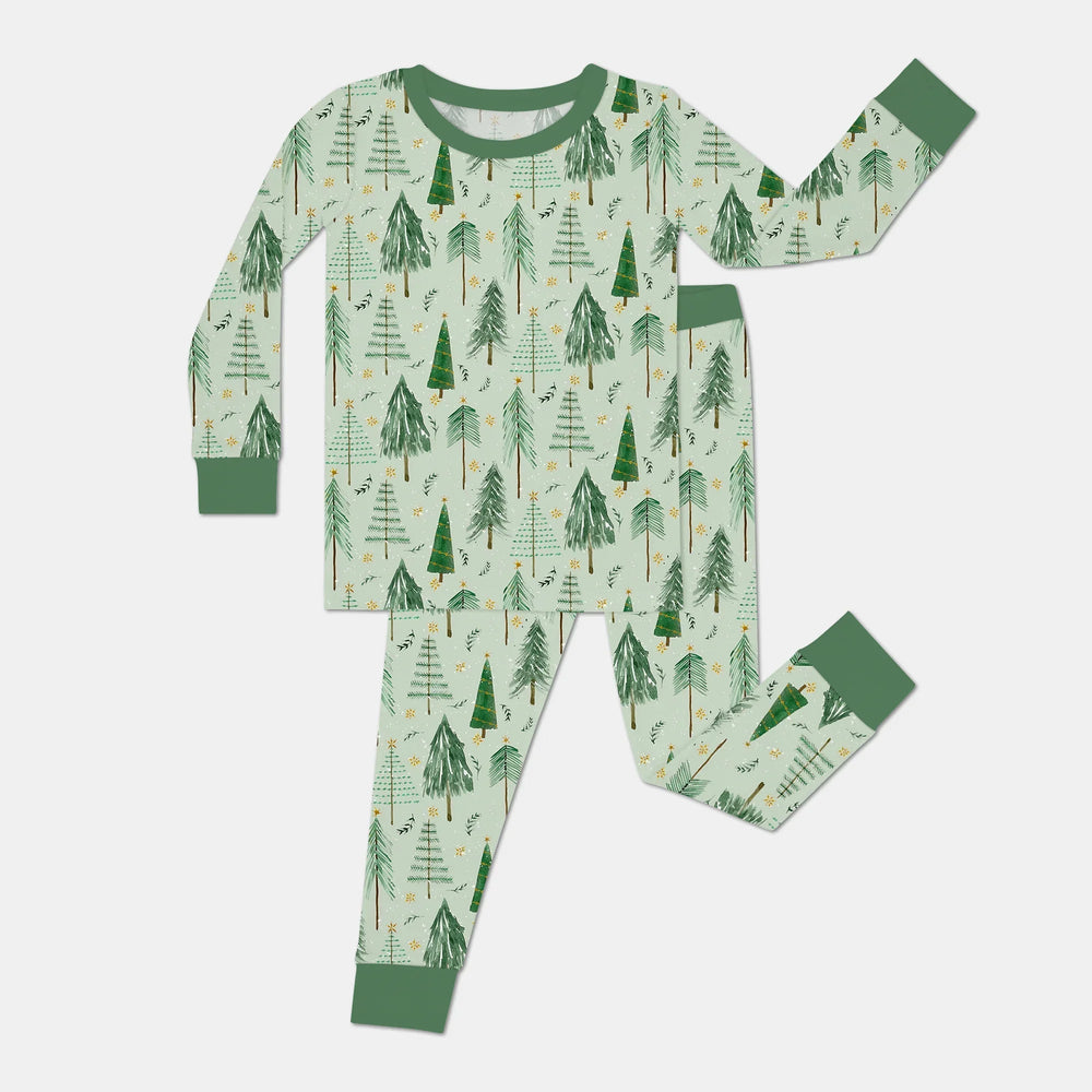 Green Christmas Tree Farm Two Piece Long Sleeve Pajama Set - Zumbamboo