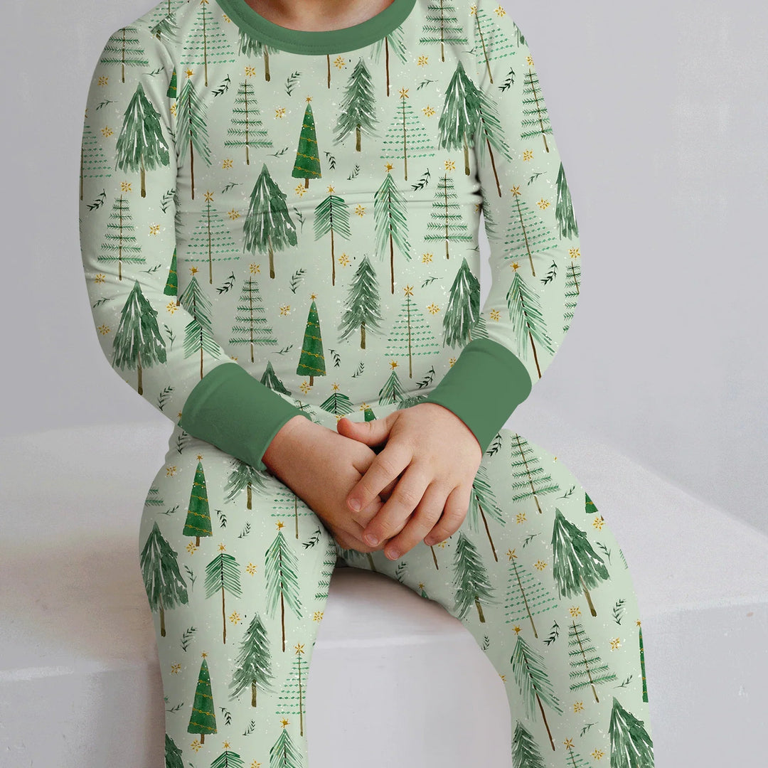 Green Christmas Tree Farm Two Piece Long Sleeve Pajama Set - Zumbamboo