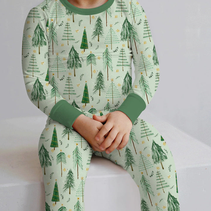 Green Christmas Tree Farm Two Piece Long Sleeve Pajama Set - Zumbamboo