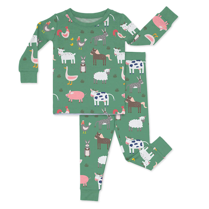 Green Farm Animals Two Piece Pajama Set